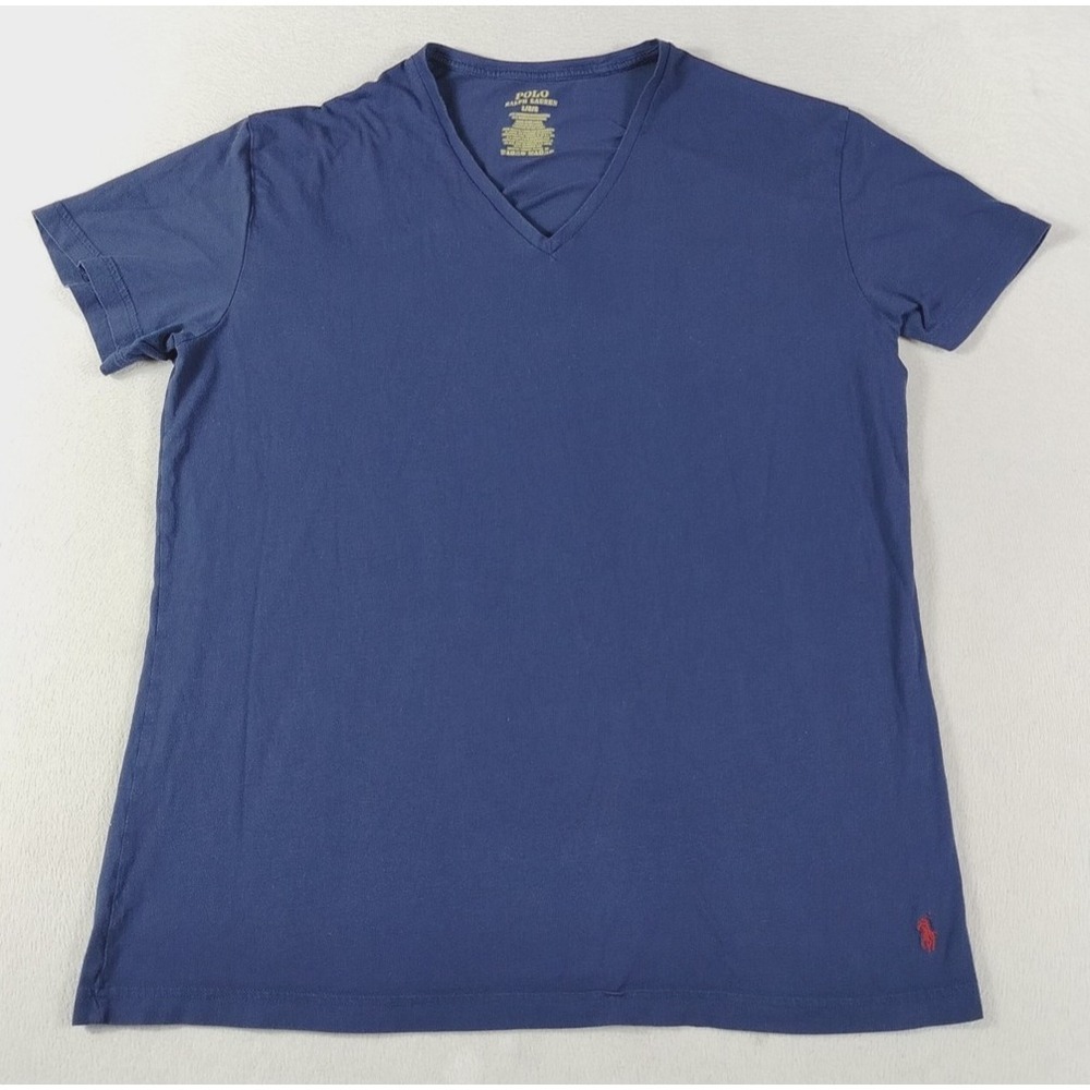 Polo Ralph Lauren Shirt Mens Large Blue V Neck Pony Logo Tee Tagless Preppy